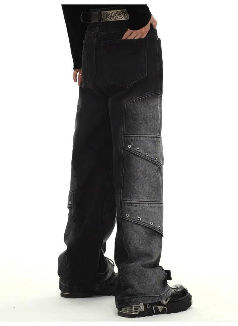 Generic - American Style Vintage Printing Casual Pants For Men Fits Sweatpants Trendy Brand Spring Autumn Hip Hop Couple Versatile Pants Black - Image 1