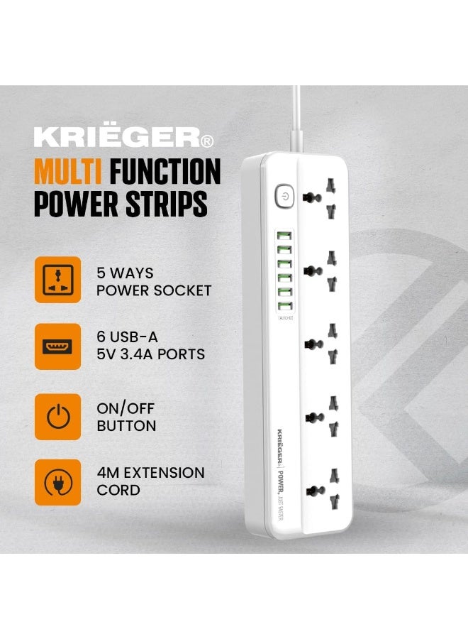Bukela Universal Power Strip Surge Protector, 5 Outlets, 6 USB Ports, Child Saftey Latch, On/Off Power Button, 2M Extension Cord, Flat Plug for Charging Home, Office & Travel Accessories -Type E/F - Image 5