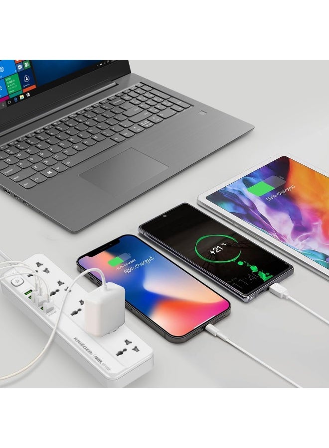 Bukela Universal Power Strip Surge Protector, 5 Outlets, 6 USB Ports, Child Saftey Latch, On/Off Power Button, 2M Extension Cord, Flat Plug for Charging Home, Office & Travel Accessories -Type E/F - Image 4