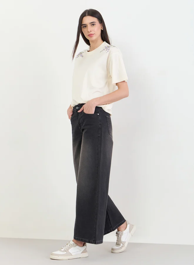 Styli Women Charcoal Wide Leg Jeans