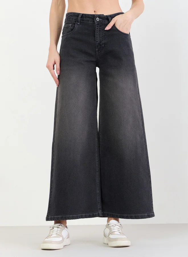 Styli Women Charcoal Wide Leg Jeans