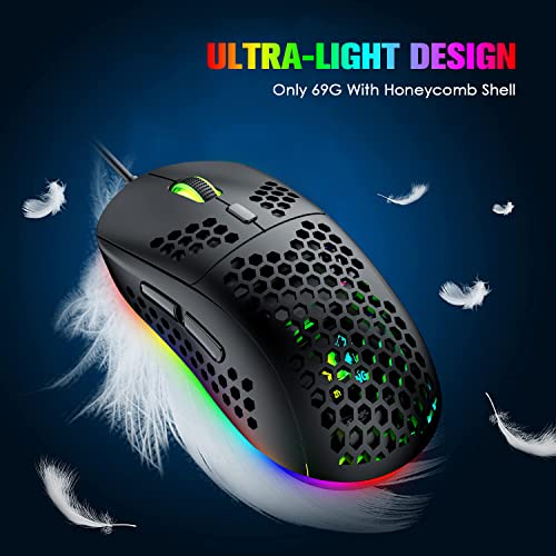 XINMENG 60% Gaming Keyboard and Mouse Combo Portable Mini RGB Backlight Black White Duble Color Keycaps Mechanical Feeling and RGB 6400 DPI Honeycomb Optical Mouse,Gaming Mouse pad for Gamers and Typists - Image 5