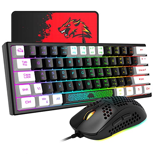 XINMENG 60% Gaming Keyboard and Mouse Combo Portable Mini RGB Backlight Black White Duble Color Keycaps Mechanical Feeling and RGB 6400 DPI Honeycomb Optical Mouse,Gaming Mouse pad for Gamers and Typists - Image 1