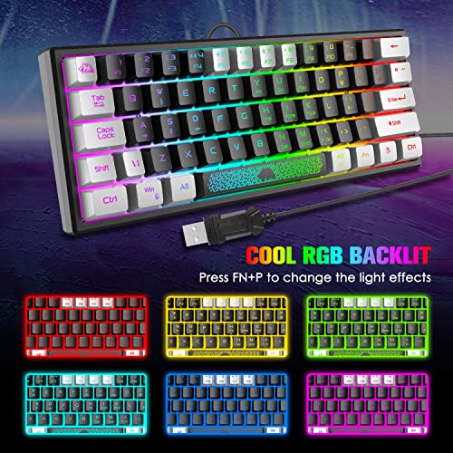 XINMENG 60% Gaming Keyboard and Mouse Combo Portable Mini RGB Backlight Black White Duble Color Keycaps Mechanical Feeling and RGB 6400 DPI Honeycomb Optical Mouse,Gaming Mouse pad for Gamers and Typists - Image 4