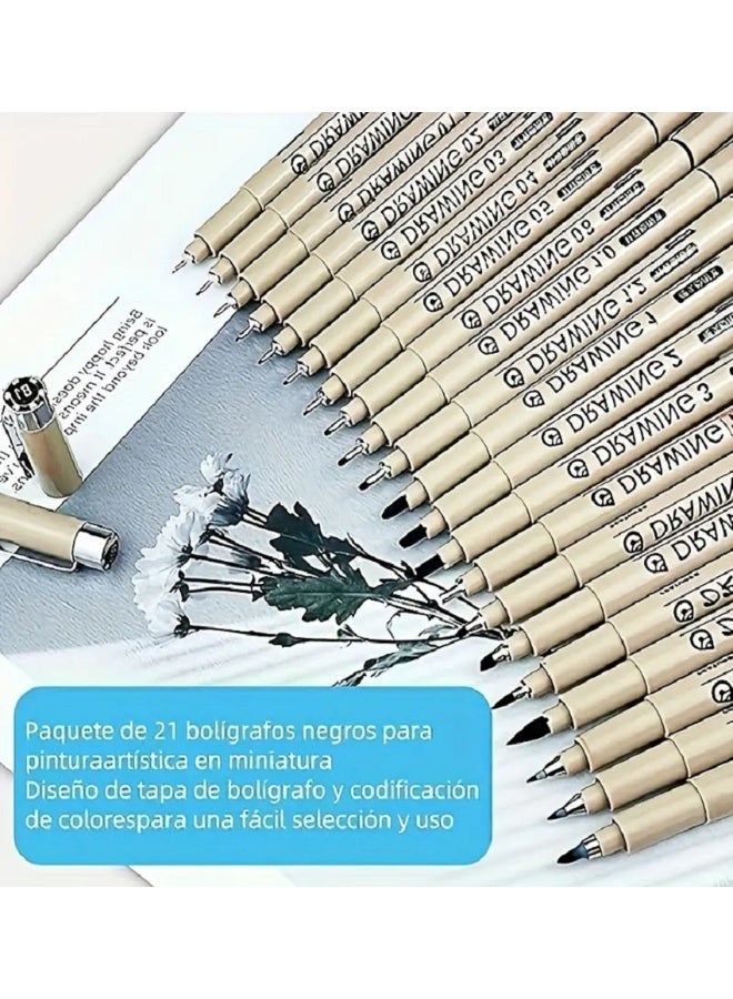Micro Drawing Pens: 21-size Tips (Ultra-fine, Fine & Brush) Waterproof Pigment Black Ink for Illustration Drawing Journaling Sketching for Artist Beginners - Image 2