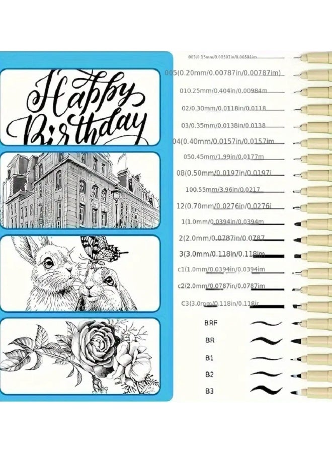 Micro Drawing Pens: 21-size Tips (Ultra-fine, Fine & Brush) Waterproof Pigment Black Ink for Illustration Drawing Journaling Sketching for Artist Beginners - Image 4