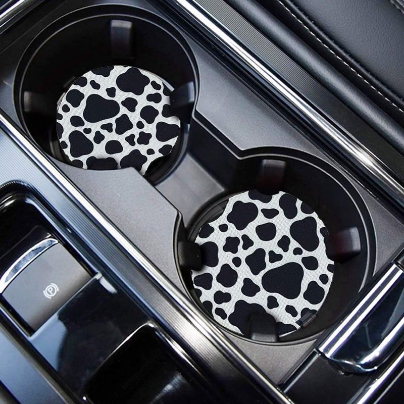WOCOCN Cup Holder Coasters for Car275inch Anti Slip and AbsorbentCute Accessory Decor for Car Cup HolderPack of 2Cow