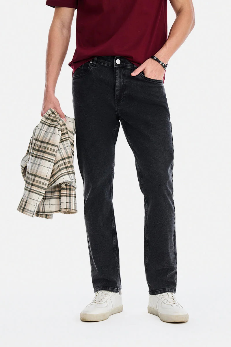 SNITCH Black Solid Slim Fit Casual Jeans