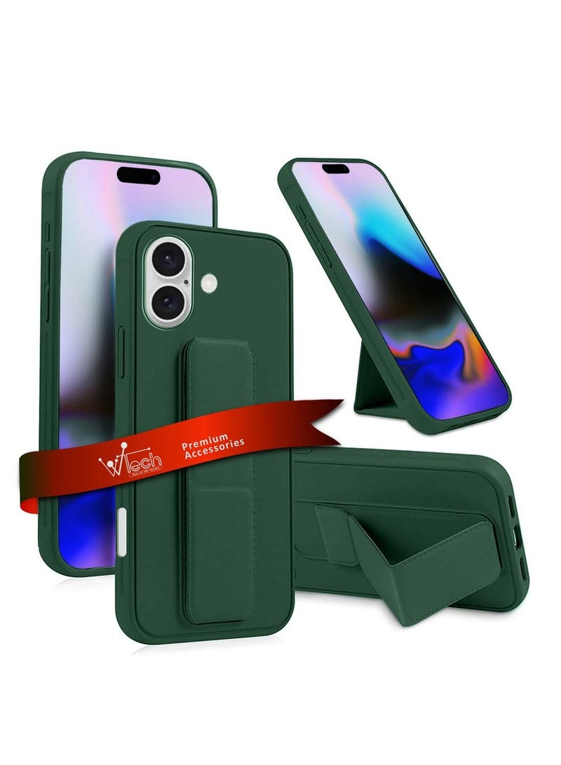 Wtech Apple iPhone 16 plus 2024 Hand Grip Foldable Magnetic Kickstand Wrist Strap Finger Grip with Built-in Iron Case Cover - Dark Green - Image 1