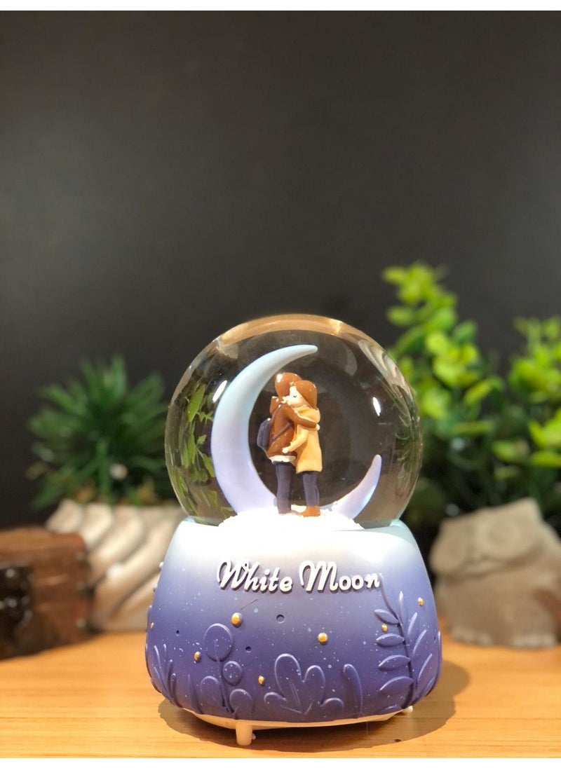 Lapidaria - Çiko Toys Romantic Couples Meeting Next to Crescent Moon Sprayed Musical and Lighted Large Snow Globe - Image 1