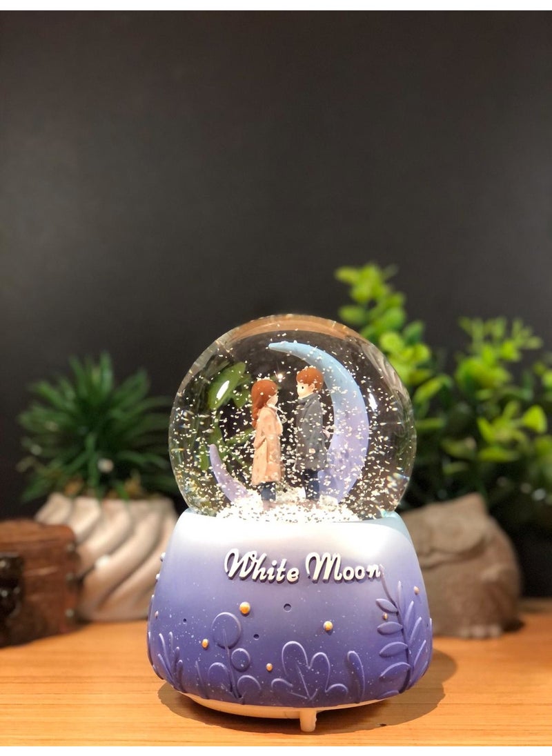 Lapidaria - Çiko Toys Romantic Couples Meeting Next to Crescent Moon Sprayed Musical and Lighted Large Snow Globe - Image 1