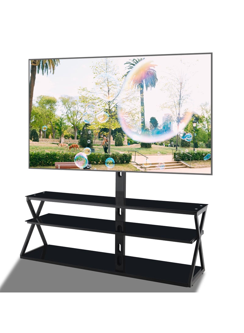 FlashHawk Floor Swivel TV Stand Table with Mount and Tempered Glass Storage Shelves Fits 32-70 inch TVs for Living Room - Image 2