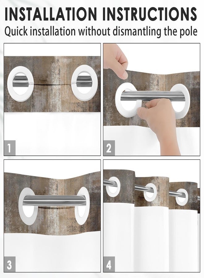 Nesphy No Hook Beige Grey Brown Painting Shower Curtain with Snap in Fabric Liner Set, Abstract Double Layers Waterproof Fabric with See Through Top Window Open Grommet Bath Curtain 71x74 Inch - Image 3