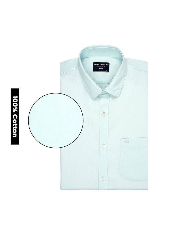 Peter England Peter England Men's Slim Fit Full Sleeve Cotton Solid Casual Shirt with Pocket Aqua  - Image 5