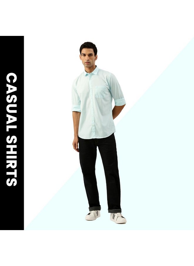 Peter England Peter England Men's Slim Fit Full Sleeve Cotton Solid Casual Shirt with Pocket Aqua  - Image 4