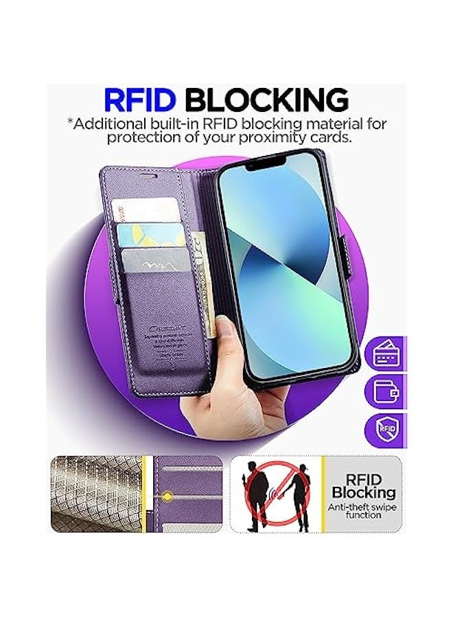 iPhone 13 RFID Blocking Leather Flip Folio Case - Purple - Image 4