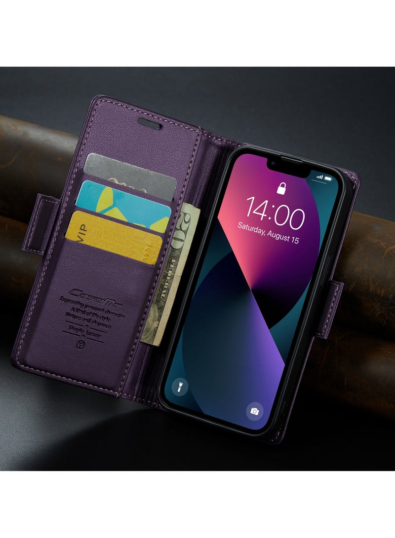 iPhone 13 RFID Blocking Leather Flip Folio Case - Purple - Image 5