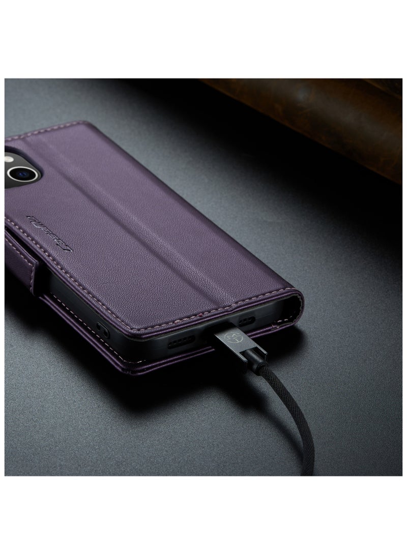 iPhone 13 RFID Blocking Leather Flip Folio Case - Purple - Image 3