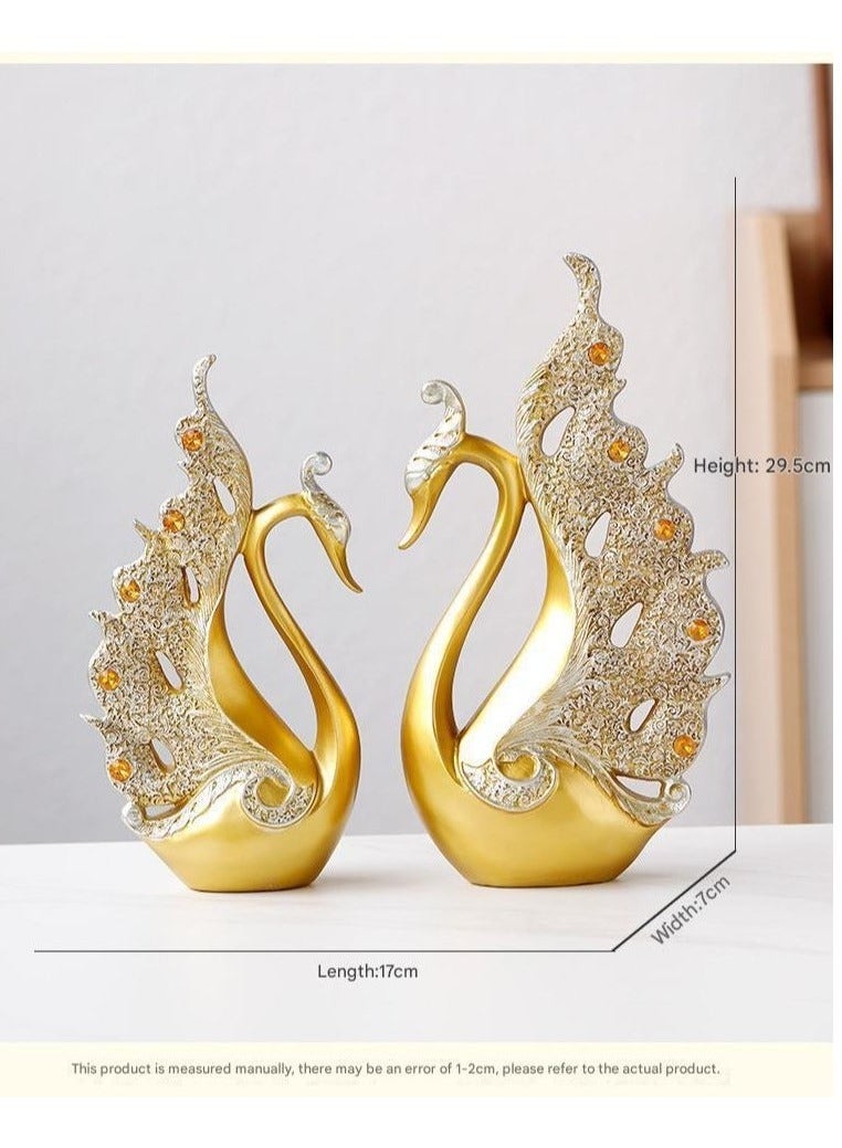 PEI  AN 2-Piece Couple Swan Figurine Sculpture Golden  - Image 2