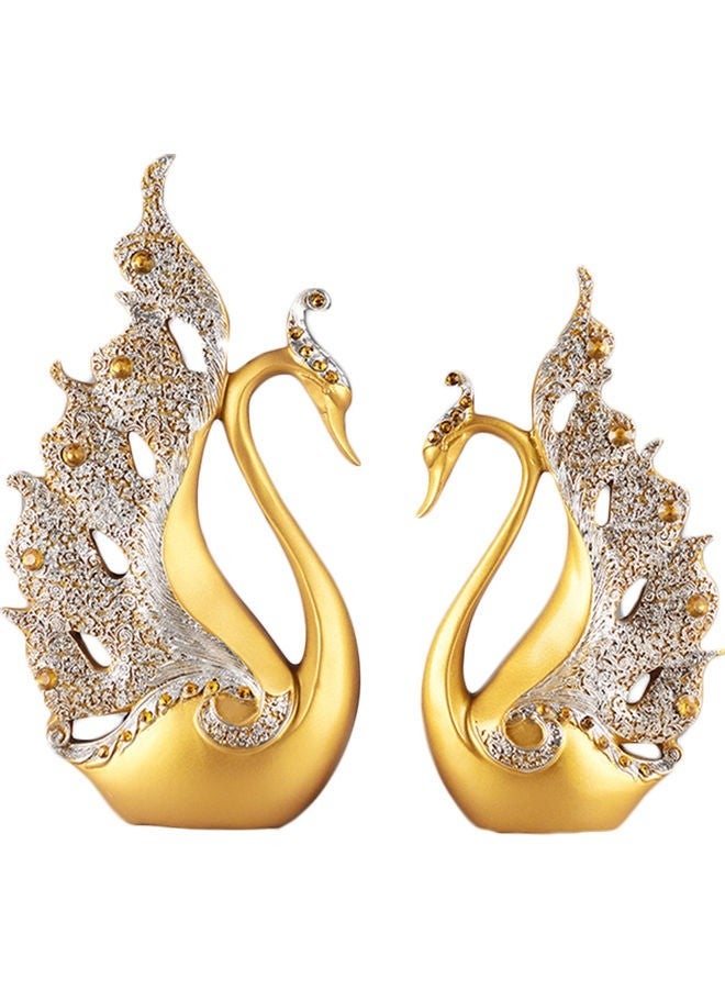 PEI  AN 2-Piece Couple Swan Figurine Sculpture Golden  - Image 1