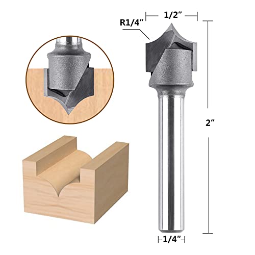 SpeTool 1/4" Shank Point Cutting Roundover Router Bit with 1/2" Cutting Diameter 1/4" Radius, Carbide 2 Flute Tipped Round Over Beading Bits for CNC Router Woodworking Carving Tool - Image 2