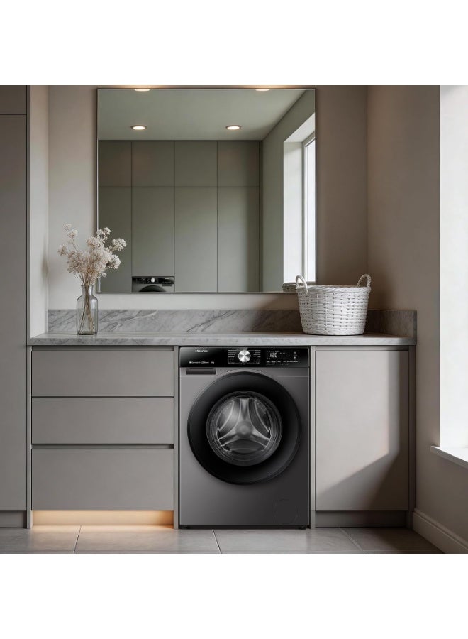 هايسنس Hisense WF3M9042DB – 9kg Front Load Washing Machine with a 1400 RPM spin speed, Inverter Motor, Steam Wash, Quick Wash, Drum Clean, and A-rated energy efficiency for powerful, efficient, and gentle laundry care. 9 kg 1800 W WF3M9042DB TITANIUM - Image 2