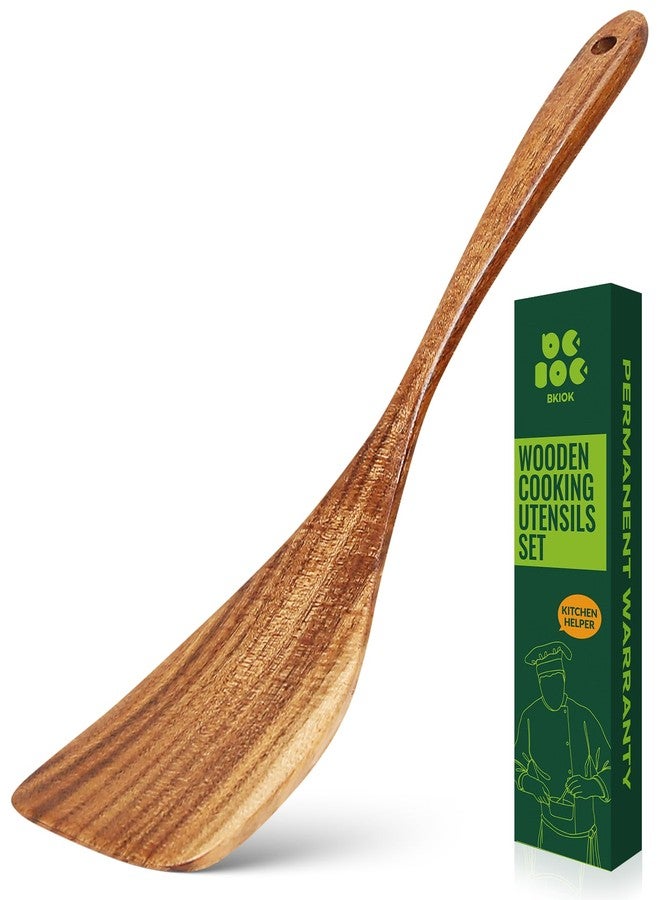 Bkiok Wooden Spatula for Cooking, Handmade Wooden Spoon Flat Frying Turner, Teak Wood Kitchen Utensil Non-Stick Cooking Spurtle for Kitchen Use - Image 1