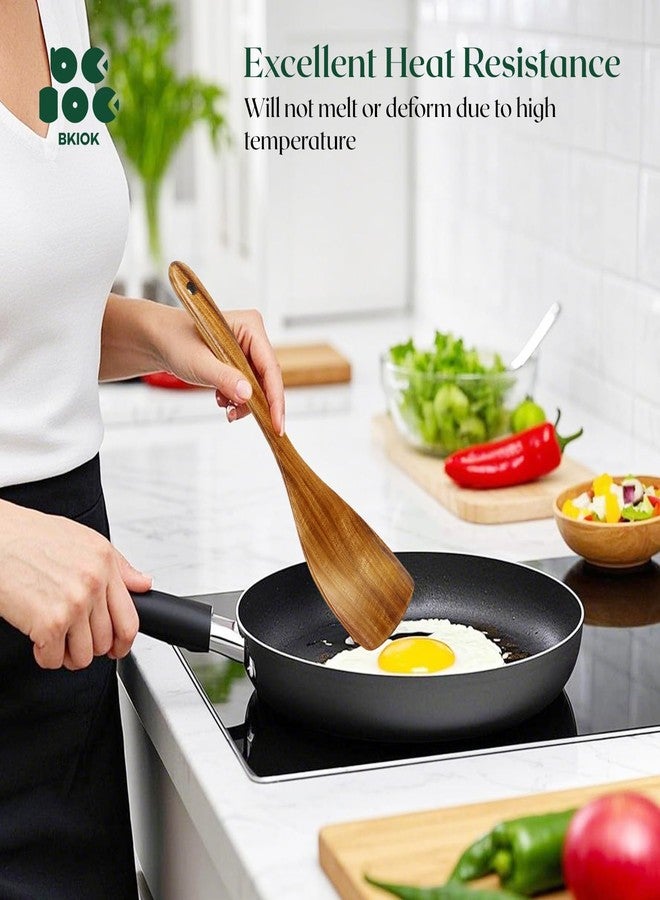 Bkiok Wooden Spatula for Cooking, Handmade Wooden Spoon Flat Frying Turner, Teak Wood Kitchen Utensil Non-Stick Cooking Spurtle for Kitchen Use - Image 2