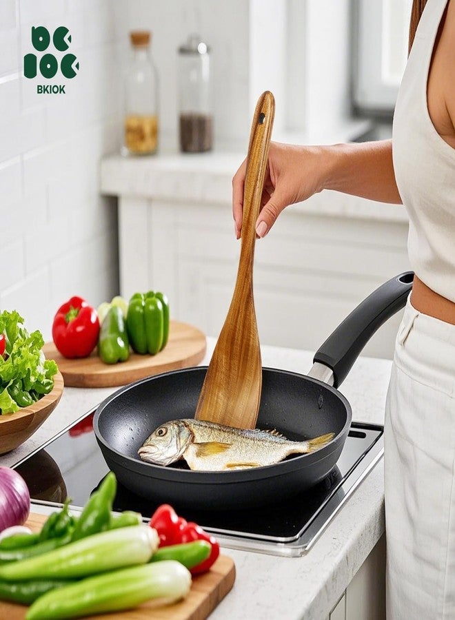 Bkiok Wooden Spatula for Cooking, Handmade Wooden Spoon Flat Frying Turner, Teak Wood Kitchen Utensil Non-Stick Cooking Spurtle for Kitchen Use - Image 4