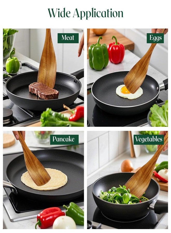 Bkiok Wooden Spatula for Cooking, Handmade Wooden Spoon Flat Frying Turner, Teak Wood Kitchen Utensil Non-Stick Cooking Spurtle for Kitchen Use - Image 3