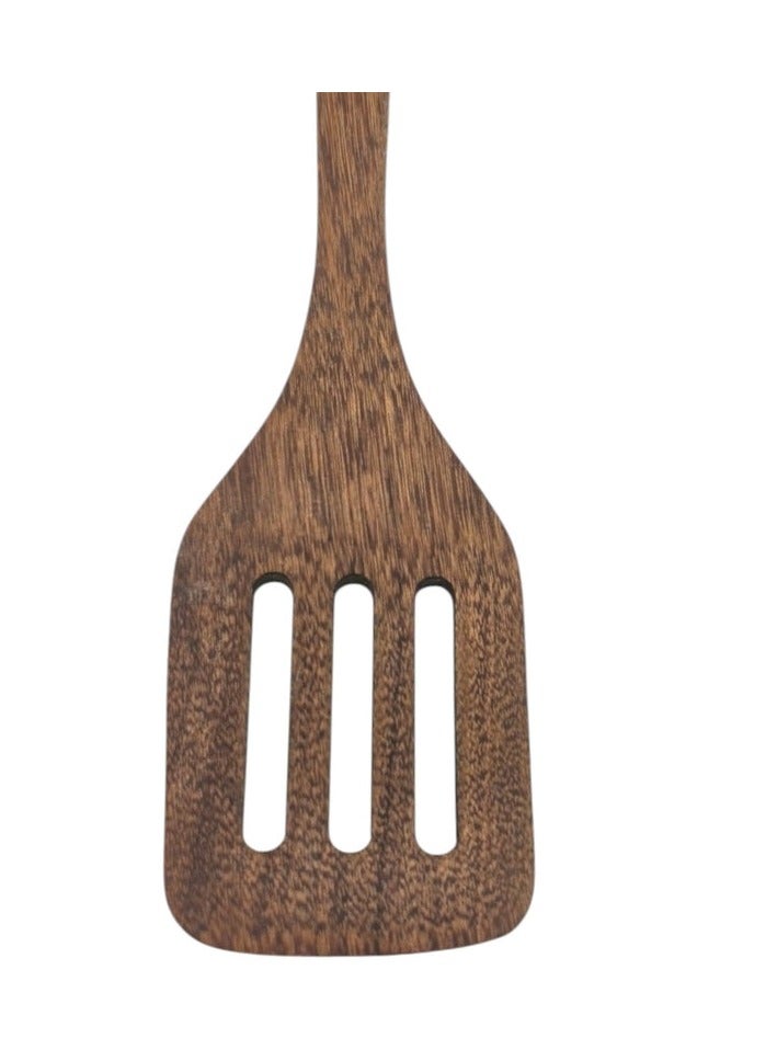 AKDC Wooden Slotted Turner Kitchen  Resistant Long Handle Wooden Kitchen Utensils for Pan Baking Cooking-30cmX8cm - Image 2