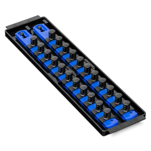Ernst Manufacturing Socket Boss, Premium 2-Rail 1/2-Inch-Drive Socket Organizer, 13-Inch, Blue (8497) - Made in the USA - Image 1