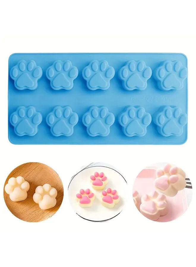 Light Blue 10 Cavity Cat Paw Silicone Mold For Baking Soap Jelly Pudding - Image 1