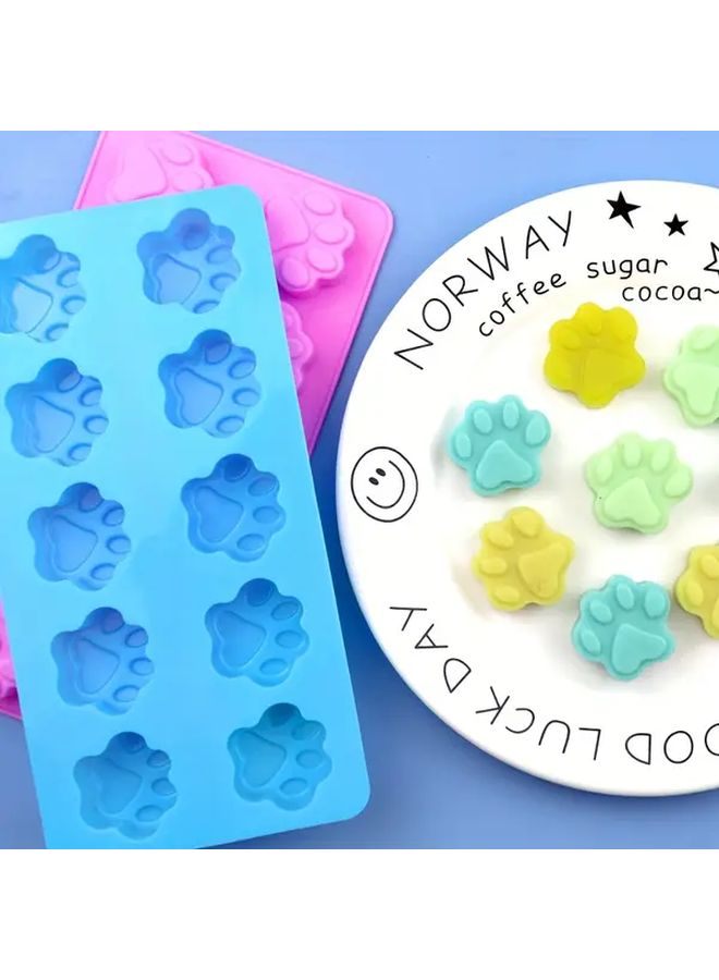 Light Blue 10 Cavity Cat Paw Silicone Mold For Baking Soap Jelly Pudding - Image 5