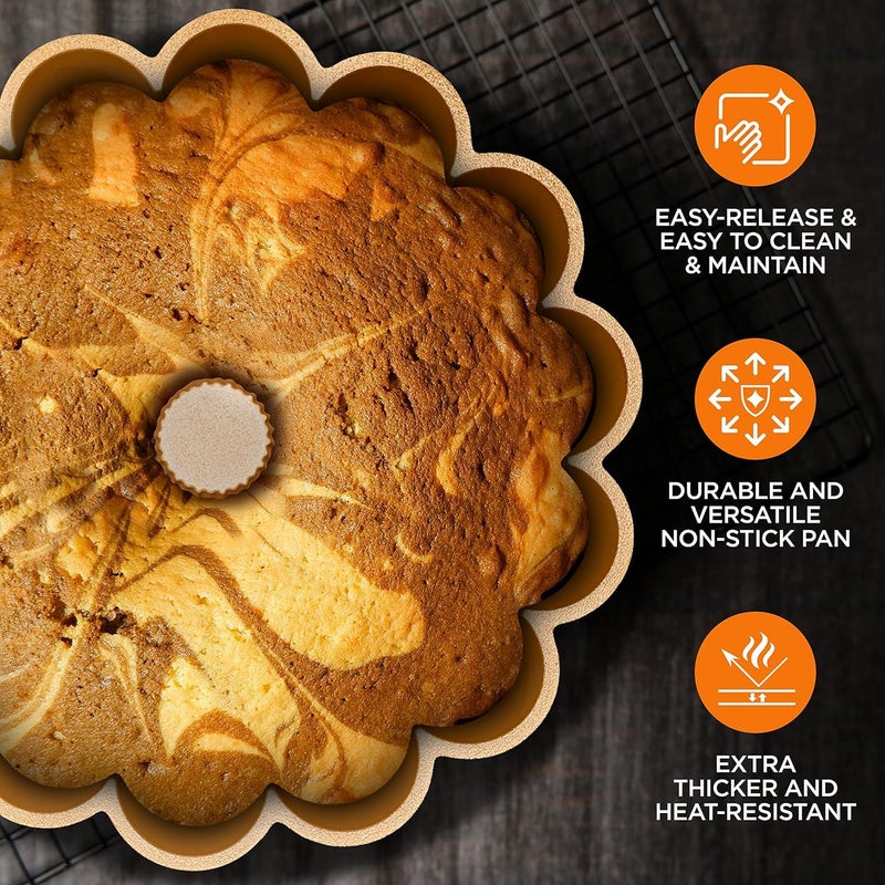 NutriChef 9 Inch Marquise Cake Pan, Thick & Heavy Cast Aluminum Bakeware Cake Mold for Cake with Fluted Easy-Release Edges for Uniform Browning & Baking, Nonstick Heat-Resistant Coating - Image 5