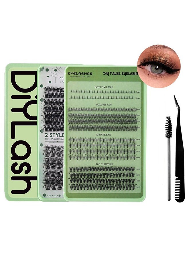 Generic 4 Styles DIY Eyelash Extension Kit with 551 Lash Clusters, 10-16mm Mixed Length, Natural & Voluminous Look, Reusable with Tweezers  - Image 1