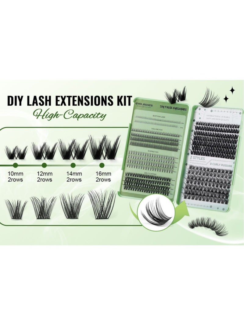 Generic 4 Styles DIY Eyelash Extension Kit with 551 Lash Clusters, 10-16mm Mixed Length, Natural & Voluminous Look, Reusable with Tweezers  - Image 5