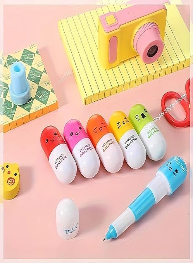 Nirgun Empex 1Pcs Mini Retractable All Face Pill Ball Point Pen Capsule Ballpen For Kids, Cute Design Capsule Shape Ball Pen For School Kids/Students (Pack of 1) - Image 3