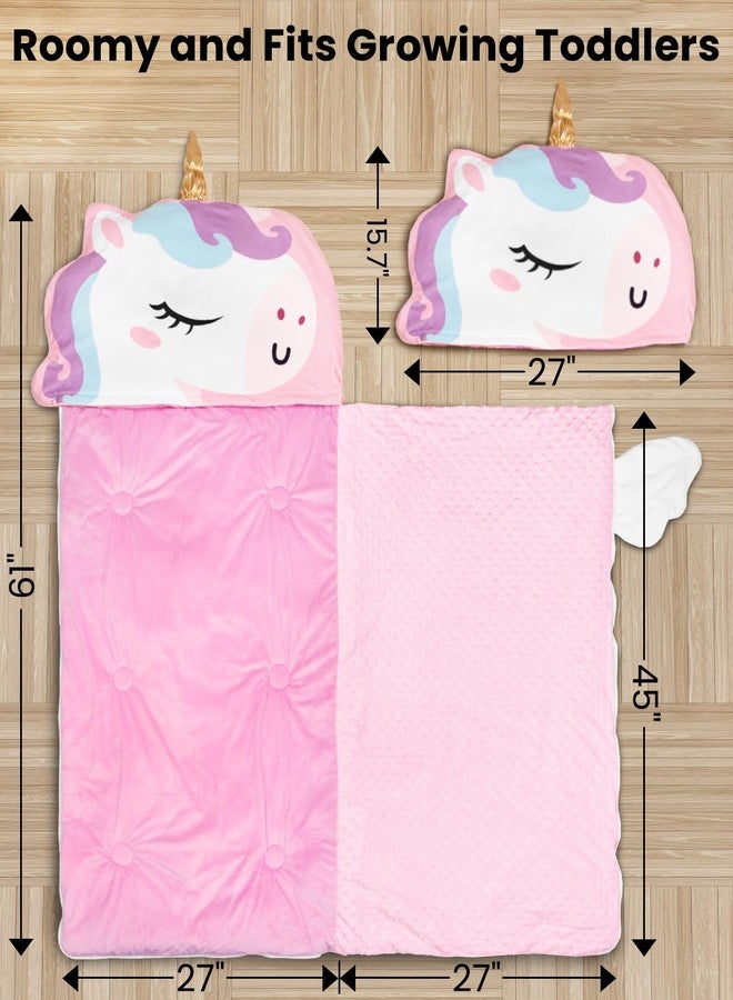PRIMLECT حقيبة نوم للأطفال من بريمليكت مع وسادة، سجادة نوم محشوة للأطفال الصغار لمرحلة ما قبل المدرسة، للنوم في المنازل والسفر، مثالية للأولاد والبنات، وردي - Image 3