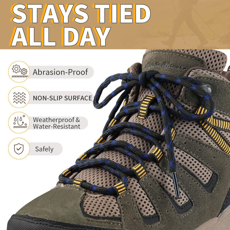 Stepace Wave Round Boot Shoelaces [2 Pairs] Non Sliping Heavy Duty Laces for Work Boots Hiking Boot Shoes (Blue Black, 55 IN) - Image 2