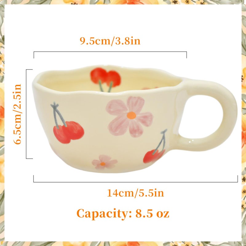 Peclek 8.5 oz Elegant Floral Ceramic Mug Coffee Cup with Flower Decorations, 250ml Spring Drinkware for Valentine's Day, Christmas, Mother's Day, Birthday Gifts for Her, Girlfriend, Mom (Cherry) - Image 2