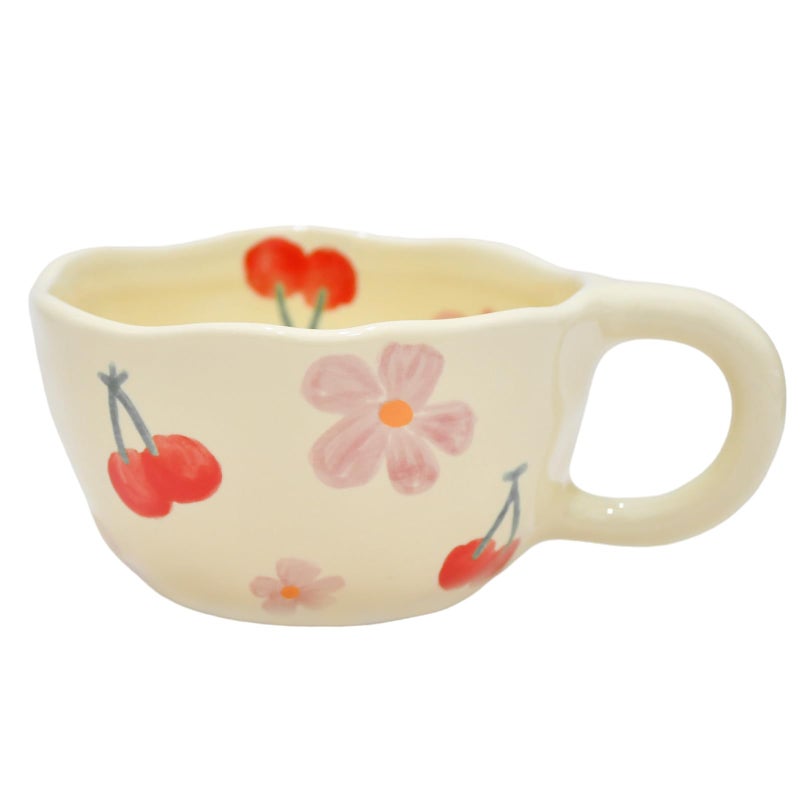 Peclek 8.5 oz Elegant Floral Ceramic Mug Coffee Cup with Flower Decorations, 250ml Spring Drinkware for Valentine's Day, Christmas, Mother's Day, Birthday Gifts for Her, Girlfriend, Mom (Cherry) - Image 1