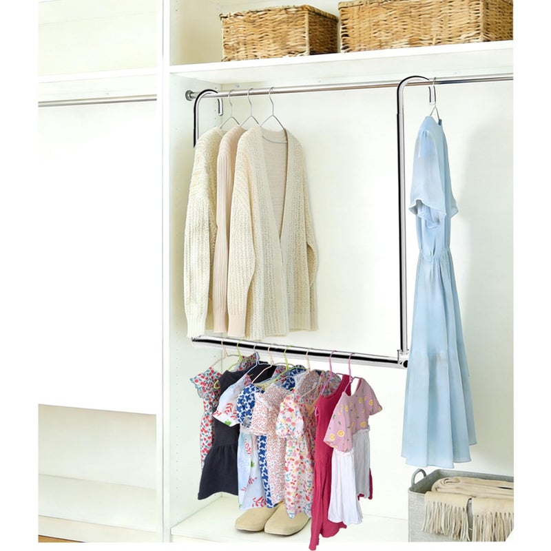 HDbonemu Closet Hanging Rod, Adjustable Width and Height Space-Saving Clothes Hanging Bar, 1 Pack Chrome - Image 2