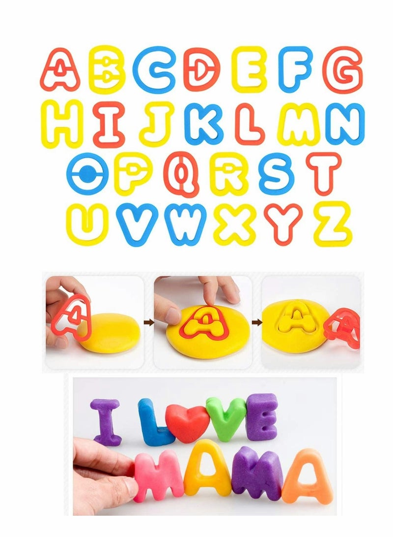 NIBEMINENT Multi-Color Clay Dough Tools, Play Tools Set for Kids Letter Molds, Numeral Molds Various Plastic Animal Creative Cutting (Letters Numbers and Basic Shapes 63 Pieces)  - Image 3
