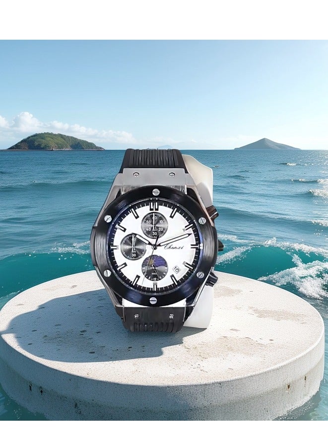 شينيكسي تشينشي للرجال متعددة الوظائف المقاومة للماء والشمس والقمر والنجوم ووتش ، تقويم الضوء المضيئة ، ساعة الكوارتز - Image 4