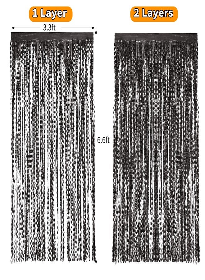 KEEUH Black Foil Fringe Curtains Party Decorations - 4 Pack 3.3 ft x 6.6 ft Foil Party Curtain Streamer Backdrop for Halloween | Graduation | Fiesta Birthday Decor - Image 4