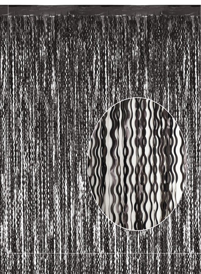 KEEUH Black Foil Fringe Curtains Party Decorations - 4 Pack 3.3 ft x 6.6 ft Foil Party Curtain Streamer Backdrop for Halloween | Graduation | Fiesta Birthday Decor - Image 1