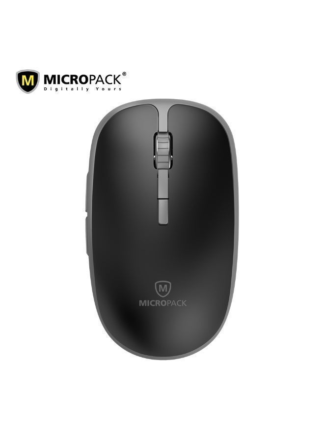 مايكروباك ماوس لاسلكي وضع مزدوج Micropack MP-729B - بلوتوث 5.0، 6 أزرار، 1600 CPI، أسود - Image 1