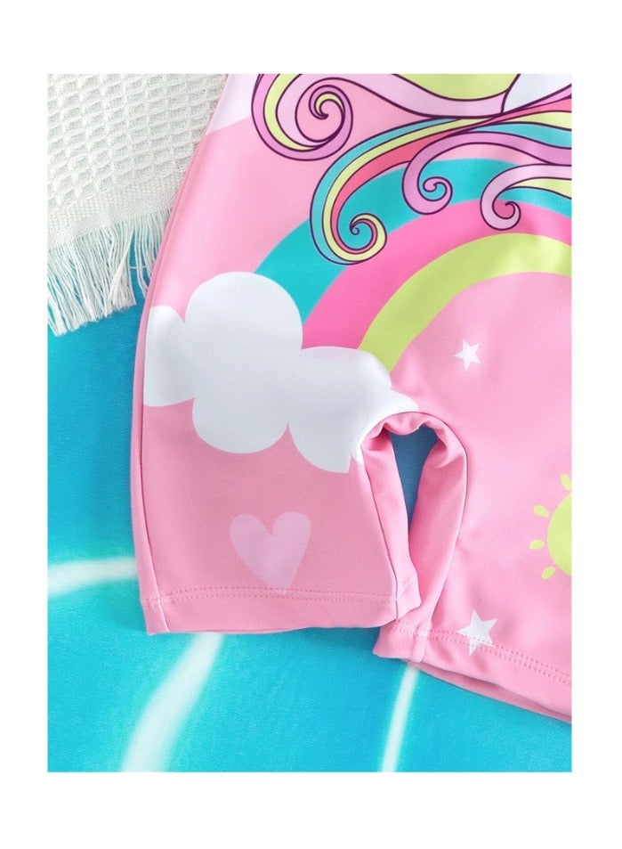 بونكا ملابس سباحة قطعة واحدة طباعة وحيد القرن متباين اكمام  للبنات الصغار - Image 3