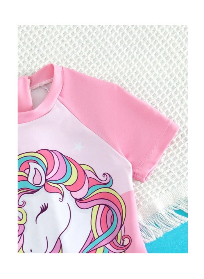 بونكا ملابس سباحة قطعة واحدة طباعة وحيد القرن متباين اكمام  للبنات الصغار - Image 4